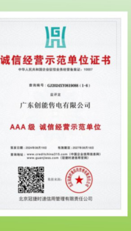 诚信经营示范单位证书